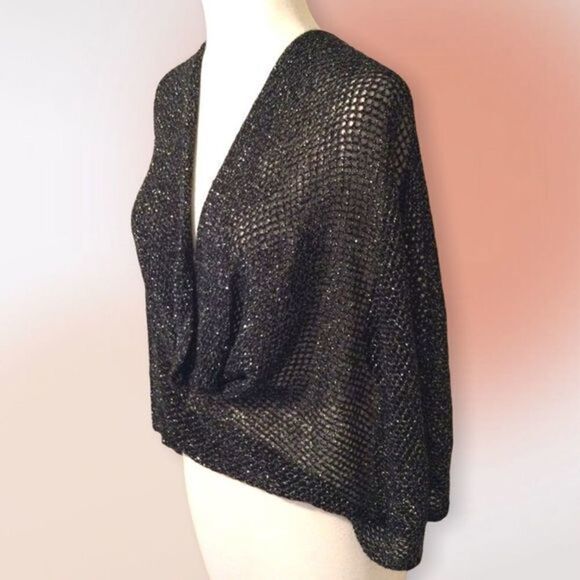 Black with Silver Metallic Shimmer‎ Infinity Scarf or Wrap - Picture 4 of 9